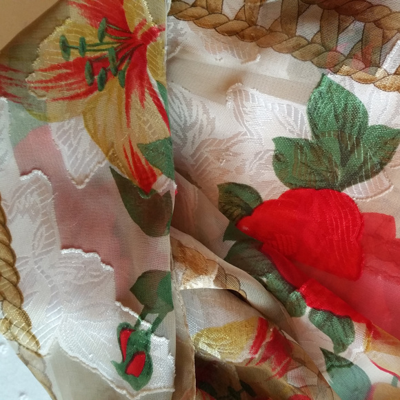 Vintage 80s Long Gold and Red Floral Scarf - Picture 4 of 6